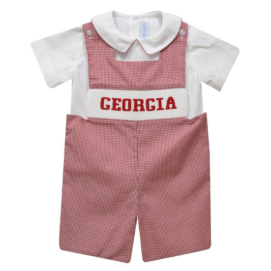 Georgia Smocked Red Gingham Jon Jon and Short Sleeve Shirt