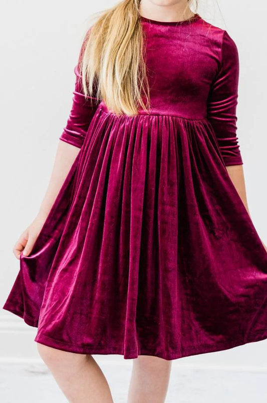 Cranberry Velvet Twirl Dress