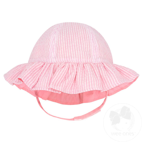 Pink Ruffle Seersucker Reversible Sun Hat UPF 50+