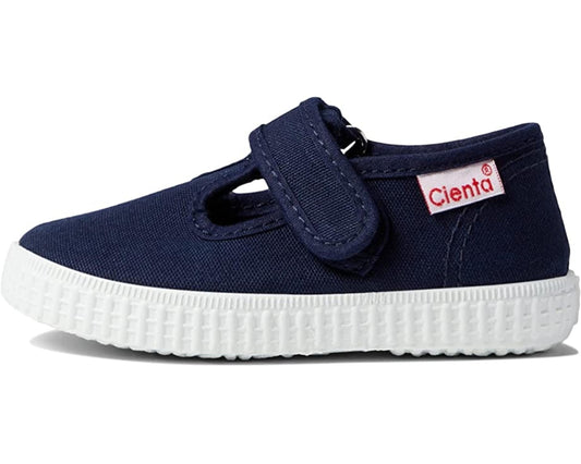 Cienta Navy Velcro Canvas T-Strap Shoes