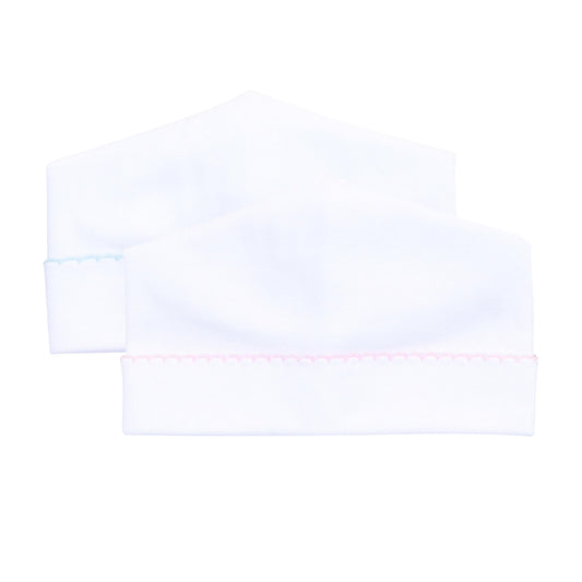 White Baby Hat - Light Blue or Pink Trim