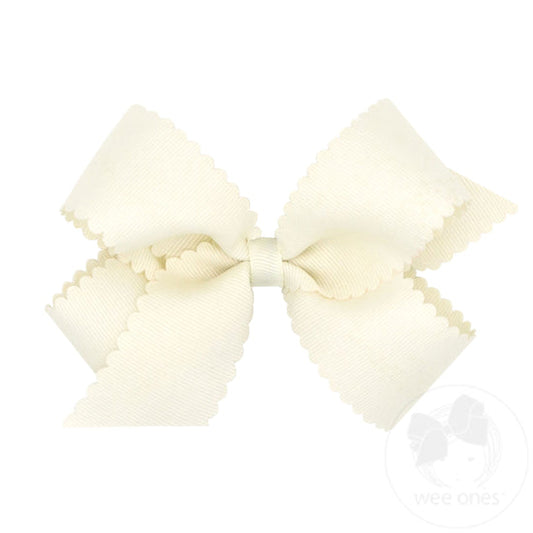 Antique White Grosgrain Scalloped Edge Girls Hair Bow