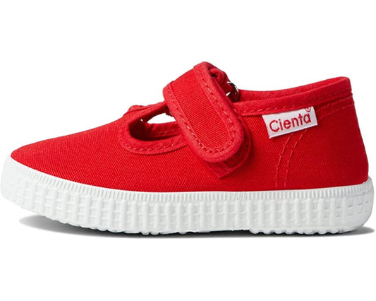Cienta Red Velcro Canvas T-Strap Shoes