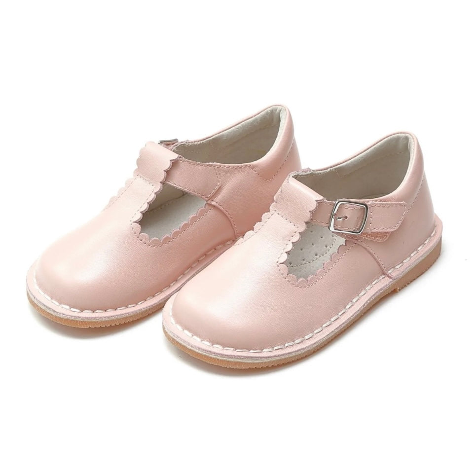 Selina Scalloped T-Strap Mary Jane - Light Pink or Brown