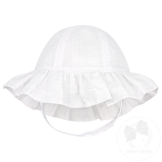 White Seersucker Ruffle Reversible Sun Hat UPF 50+