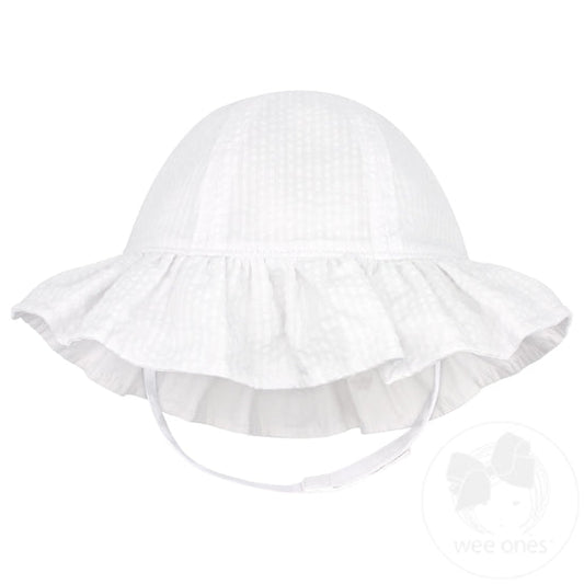 White Seersucker Ruffle Sun Hat
