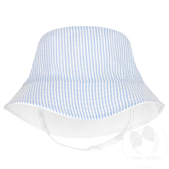 Light Blue Seersucker Reversible Sun Hat UPF 50+