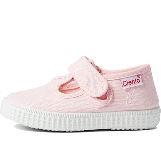 Cienta Pink Velcro Canvas T-Strap Shoes