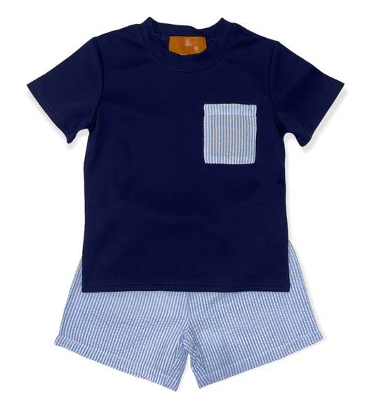 Hudson Navy Short Set with Seersucker Short