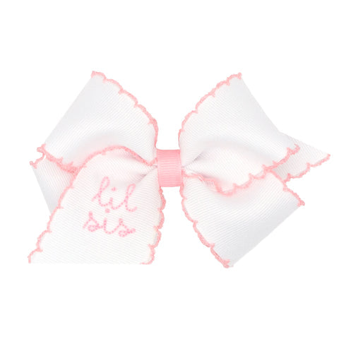 Little Sis Embroidered Moonstitch Grosgrain Girls Hair Bow