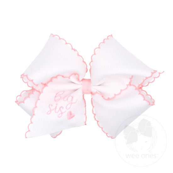 Big Sis Embroidered Moonstitch Grosgrain Girls Hair Bow