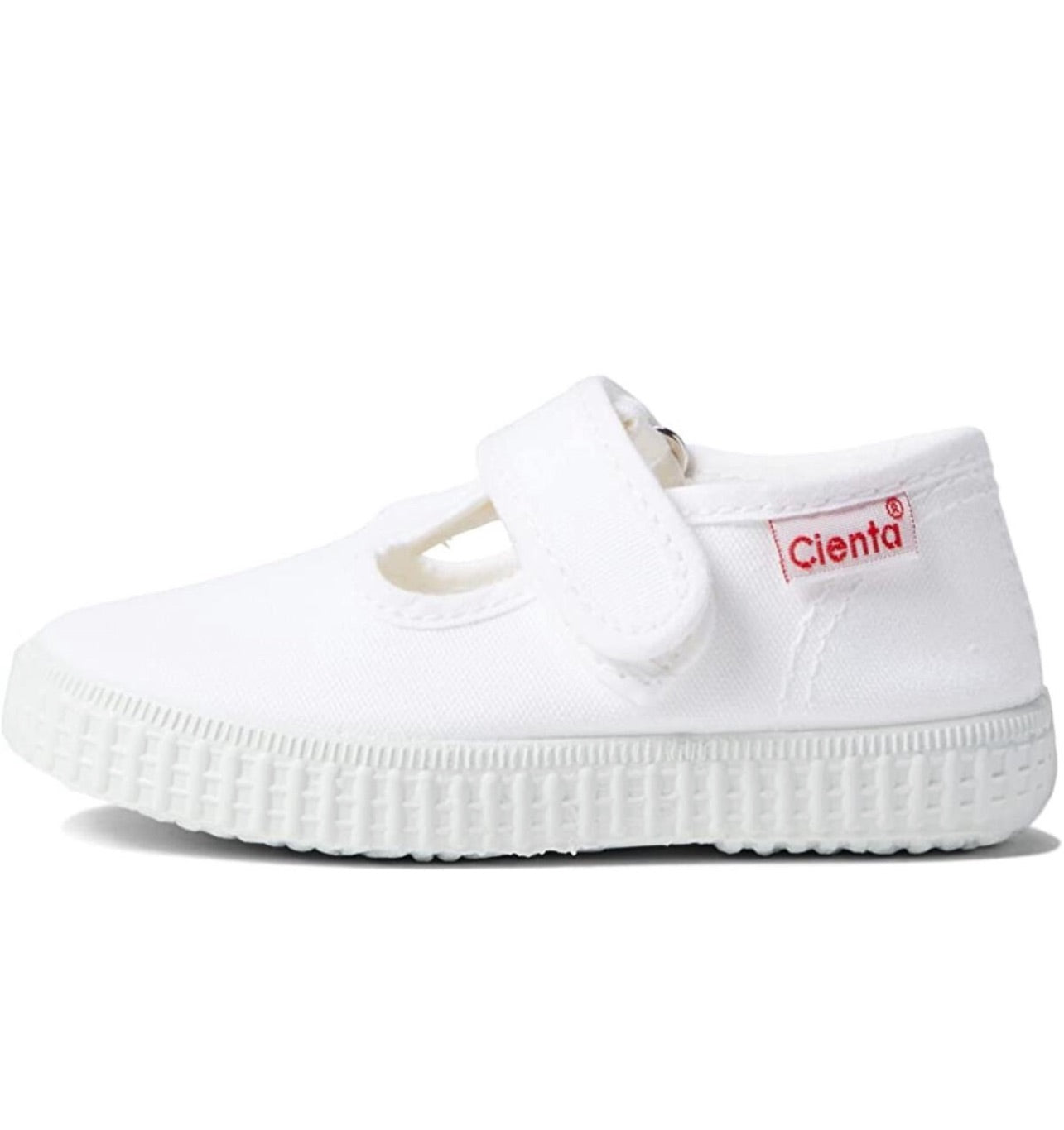 Cienta White Velcro Canvas T-Strap Shoes